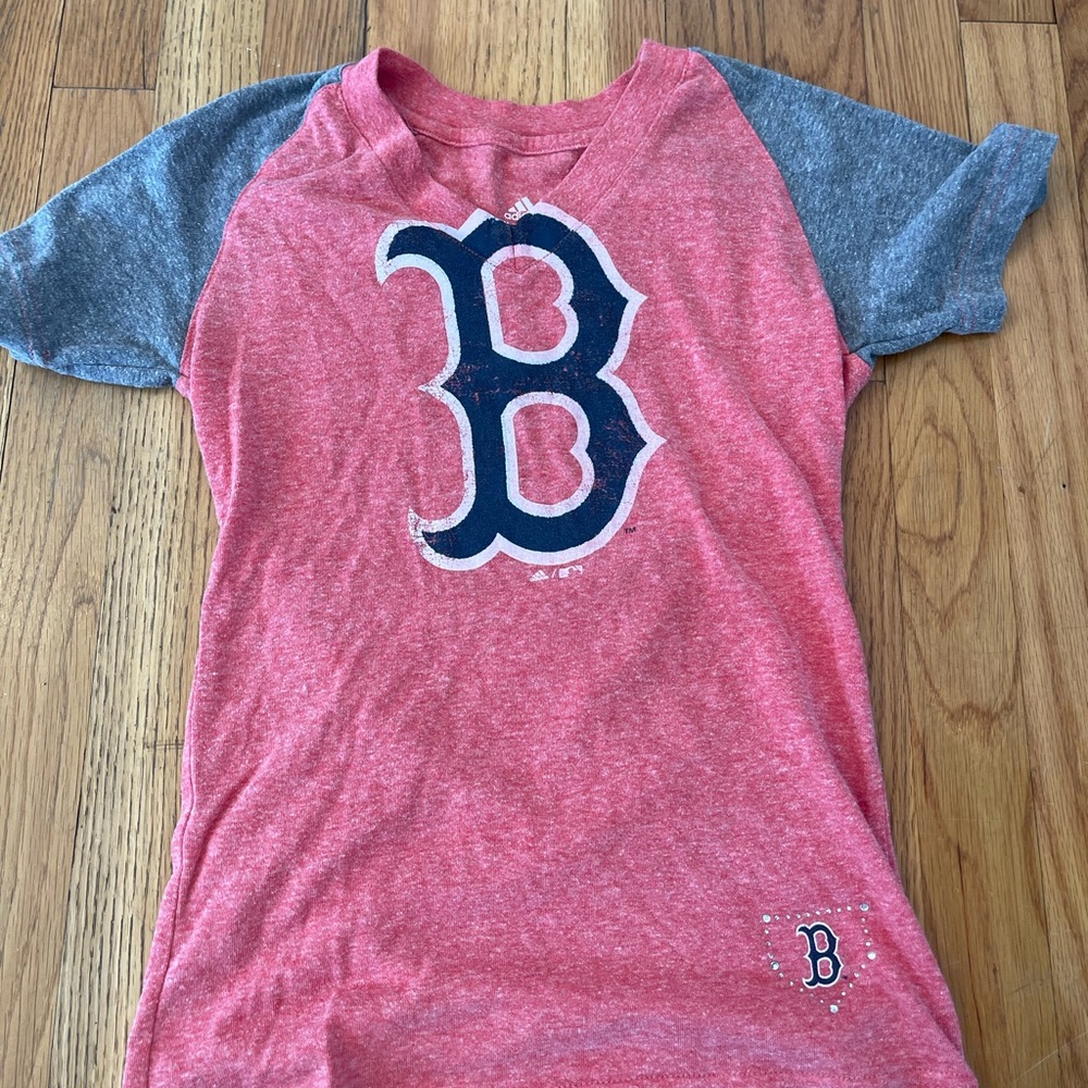 adidas Kids Red and Gray Logo Tee